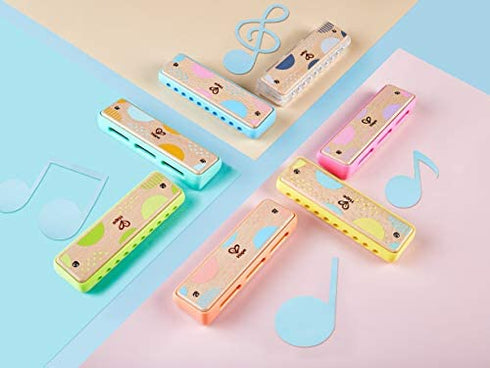 Hape Blues Harmonica | 10 Hole Wooden Musical Instrument Toy for Kids, Blue (E8915)