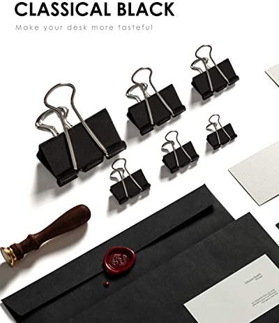Wiltop 110 Pcs Binder Clips Metal Paper Clamps Black Set Assorted Sizes, Jumbo, Large, Medium, Small, Mini and Micro, 6 Sizes for Office, School and Home