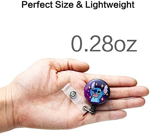 Qinsuee Cute Stitch Retractable Badge Holder,4 Pack Cartoon Id Badge Reel Belt Clip for Women Teacher Worker Nurse