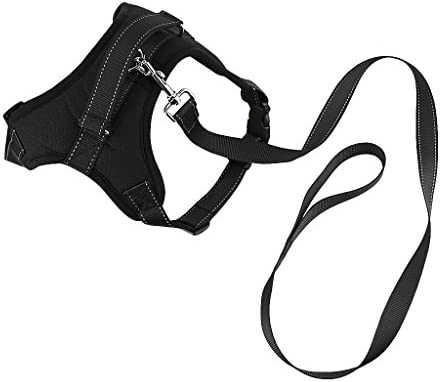 Heavy Duty Adjustable Pet Puppy Dog Safety Harness with Leash Lead Set Reflective No-Pull Breathable Padded Dog Leash Collar Chest Harness Vest with Handle for Small Medium Large Dogs Training Walking