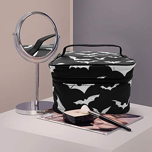 9CH Goth Travel Makeup Bag - Bats Cosmetic Bags Large Make up Organizer Portable Toiletry Bags Train Cases for Women and Girls for Cosmetics