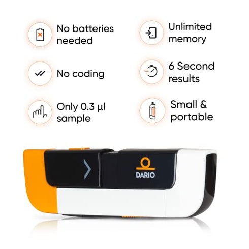 DARIO Blood Glucose Monitor Kit | Test Blood Sugar Levels & Manage Diabetes, Testing Kit Includes: Glucometer with 25 Strips, 10 Sterile lancets (Android USB-C)