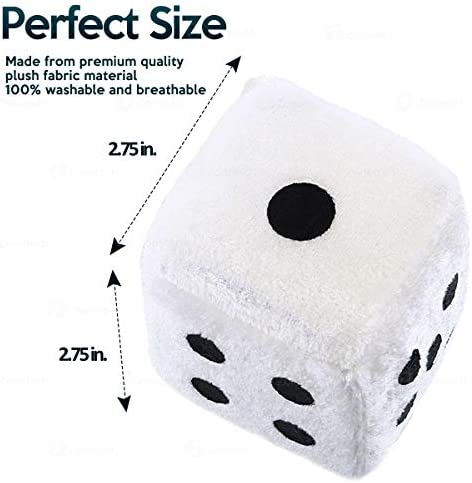 Zone Tech Pair Black and White Mirror Fuzzy Dice – 3” Pair Black and White Plush Car Decorative Hanging Mirror Fuzzy Dice Pair