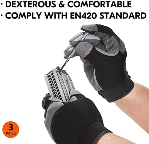 Vgo... 3-Pair Safety Work Gloves, Light Duty Mechanic Gloves (Size XL, 3Colors,SL7584)