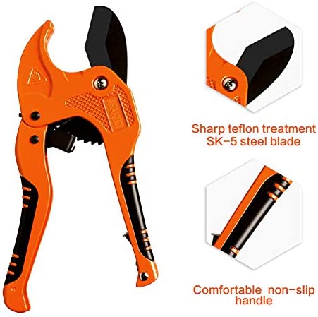 AIRAJ PVC Pipe Cutter to Cutting 1-3/4'' (42mm) PEX,PVC,PPR Plastic Pipes,Ratcheting PVC Pipe Cutter with SK5 Steel Blade & Ergonomic Handle,Plastic PVC Cutter Suitable for Home Working and Plumber