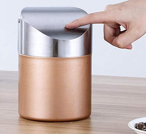 Mini Countertop Brushed Stainless Steel Swing Lid Trash Can Set, Come with Trash Bag, 1.5 L / 0.40 Gal , Multiple Color Options, Golden