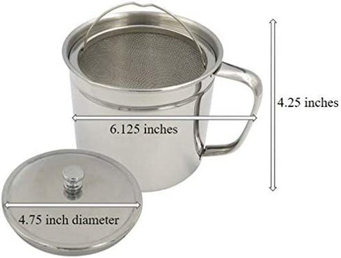 Evelots Grease Can for Kitchen with Strainer/Oil Strainer/5-Cup Stainless Bacon Grease Container with Easy-Grip Handle