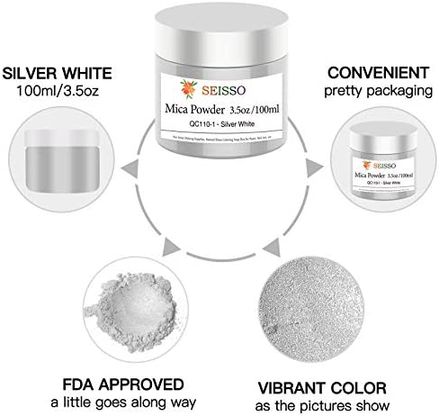 Mica Powder for Epoxy Resin, 100g Pearl Silver White Premium Slime Pigment, Upgrade Color Pigment for Soap, Paint, Nail Art, Bath Bomb (3.52oz)