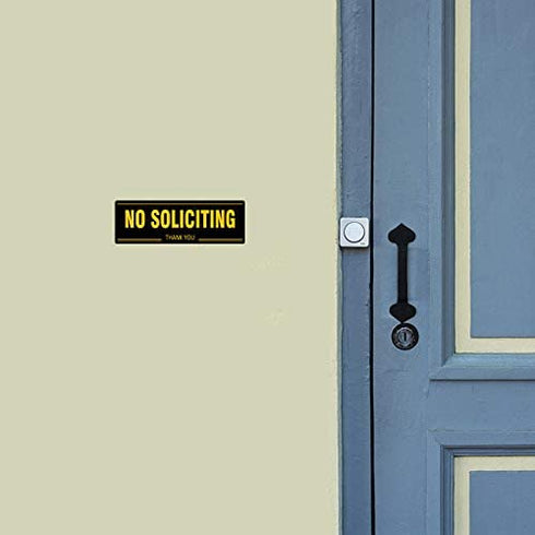 (2 Pack) No Soliciting Sign for House, Metal Self-Adhesive No Soliciting Sign for Door, 7.5" x 2.5" No Soliciting Signs for Business, No Solicitation Signs for Home Office Gate Window, Indoor Outdoor Use Weather Resistant No Fade Rust Free