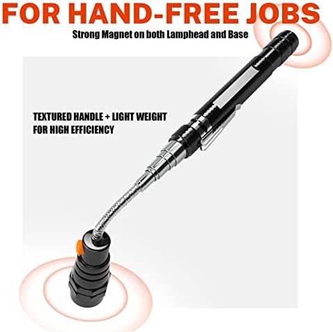 Gifts for Men Telescoping Flexible Magnetic Pickup Tool With 3 Super Bright Led Lights, Valentine's Day Gifts for Husband, Handy Men or Women for Birthday, Black, 1 Pack