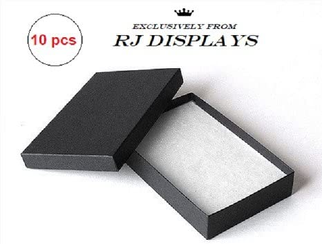 10 Pack Cotton Filled Matte Black Color Jewelry Gift and Retail Boxes 5.25 X 3.75 X 1 Inch Size by R J Displays