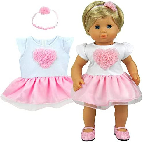 Sophia's 15 Inch Baby Doll Clothes 2 Pc. Set, Detailed Pink Heart Top, Tutu Skirt & Headband Fits 15 Inch Baby Dolls! Heart Dress & Headband|Plus Gift Bag |Doll Not Included