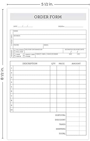 Simply Classic 2-Part Carbonless Order Form Pad / 50 Sets / 5.5" x 8.5" Carbon Copy Purchase Sales Receipt Book