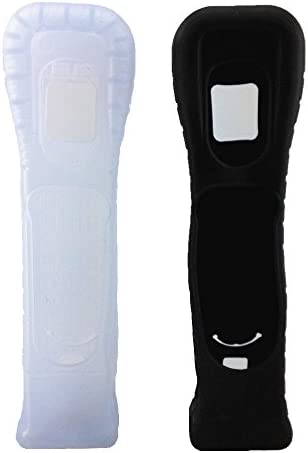 yueton 2pcs Black and White Replacement Extended Silicone Protective Skin Case Cover for Nintendo Wii Motion Plus Remote Controller