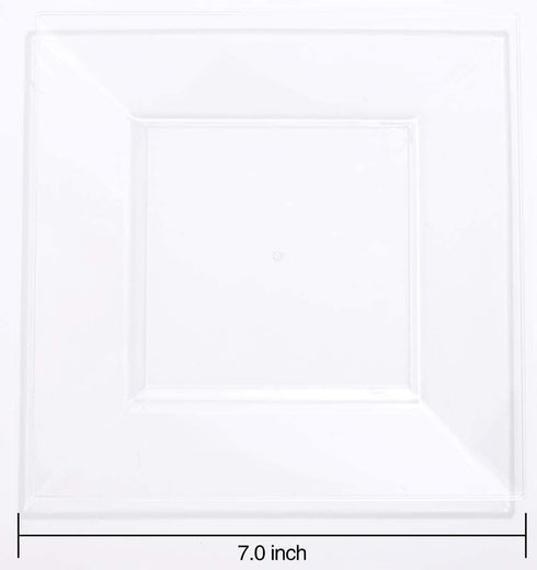 WDF 60PCS Clear Plastic Plates-Clear Square Disposable Plates-7inch Plastic Appetizer Plates-Premium Clear Dessert/Salad Plates for Wedding &Parties