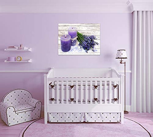 Canvas Wall Art for Bathroom Purple Candles and Lavender Flower Painting Pictures Print on Canvas Prints Ready to Hang Wall Decor for Living Room Bedroom Decoration Modern Home Decor Artwork
