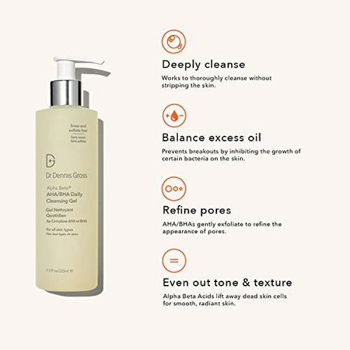 Dr. Dennis Gross Alpha Beta® AHA/BHA Daily Cleansing Gel, for Skin That is Dull, Congested and Uneven Tone & Texture (7.5 Fl Oz)