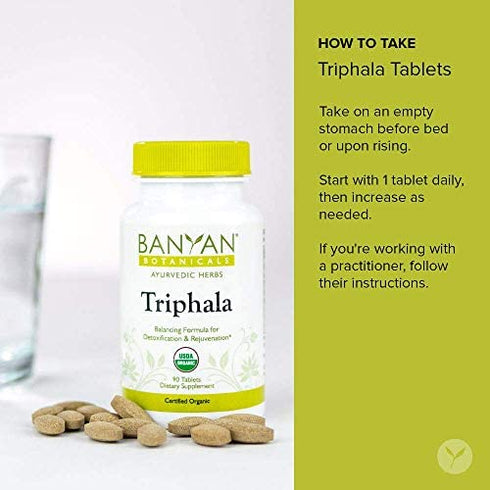 Banyan Botanicals Triphala Tablets - Organic Triphala Supplement with Amla, Haritaki & Bibhitaki – for Daily Detoxifying, Cleansing, & Rejuvenating* – 90 Tablets – Non-GMO Sustainably Sourced Vegan