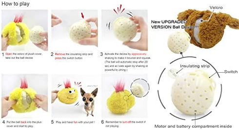 Dog Toy Interactive Plush Squeaky Electric Pet Toys, Battery Operated Auto Moving Ball, for Prevent Boredom (Doggy)