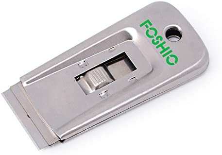 FOSHIO Stainless Steel Retractable Razor Blade Scraper for Glass Adhesive Removing Cooking Stove Top Grease Cleaning with 10PCS 1.5" Blades Cutter Tools