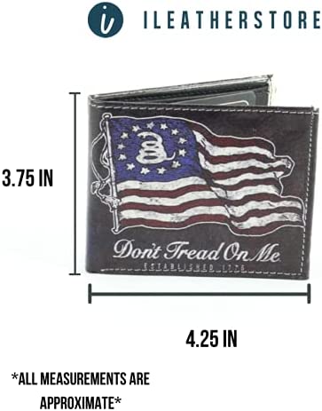 Li Men's Rugged U.S.A. Flag Print Vegan Vegetable Leather Bi-Fold Wallet With Matching Gift Box (American Flag) (Don't Tread Flag)