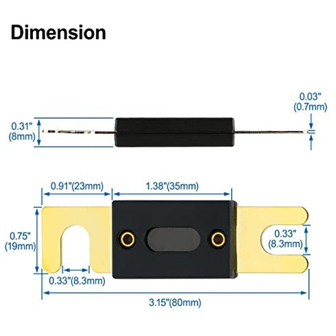 Baomain ANL Fuse ANL-120 120 Amp 120A for Car Vehicles Audio System Sheet Gold Tone 2 Pack
