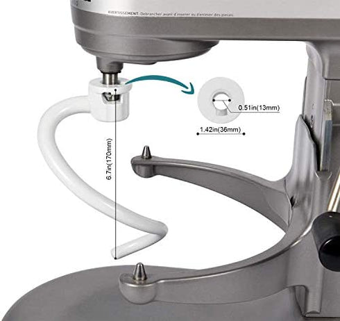 Coated Spiral Dough Hook for KitchenAid 6qt Pro 600 Series Bowl-Lift Stand Mixer - Metal 6 quart Dough Hook Attachment for KP26M1XLC KP26M1X KG25H3X0B KNS256CDH KG25H3XSL KV25G0X KV25G8X KV25H0X etc