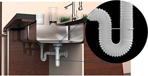 EASYDRAIN Ref. 505 DOUBLE KITCHEN SINK P-trap, Expandable & Flexible 1-½" with 2 female threaded Nuts on both sink outlets and 4 size options to connect to the wall drain: DN38 x DN40 x DN48 x DN50