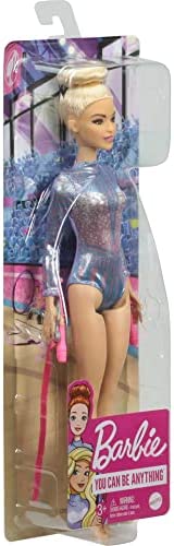 Barbie Rhythmic Gymnast Blonde Doll (12-in) with Colorful Metallic Leotard, 2 Clubs & Ribbon Accessory, Great Gift for Ages 3 Years Old & Up