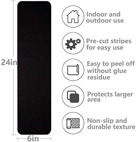 3 Pack Large 6 Inch x 24 Inch Non Slip Stair Treads Black High Traction Adhesive Pre-Cut Safety Tape/Tread Prevents Slips and Falls Outdoor