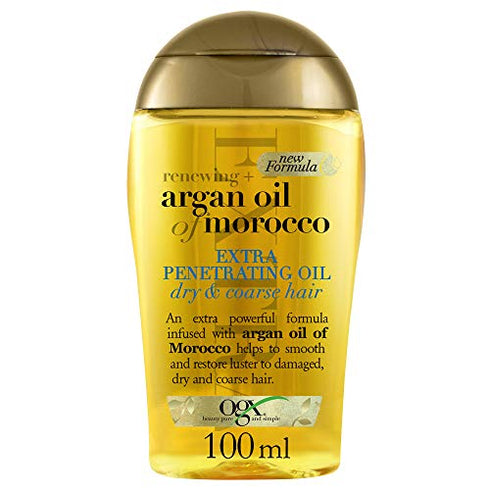 OGX Extra Strength Renewing + Argan Oil of Morocco Penetrating Hair Oil Treatment, Deep Moisturizing Serum for Dry, Damaged & Coarse Hair, Paraben-Free, Sulfated-Surfactants Free, 3.3 fl oz