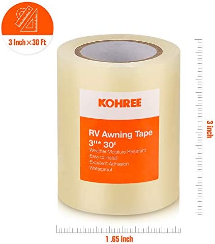 Kohree RV Awning Repair Tape Clear, 3 Inches x 30 Foot, Waterproof Rips Stop Patch for Vinyl, Tent Patch Tape for Awning, Camper, RV punctures, Canopy, Greenhouse, Canvas, Boat Cover, Boat Sails