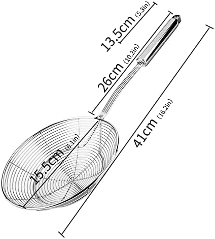 Artyea Skimmer, Stainless Steel Spider Strainer, Ladle for Pasta, Spaghetti, Noodles and Frying in Kitchen – 6 Inches Bowl, 16.4 x 1.2 x 0.6 inches, silver