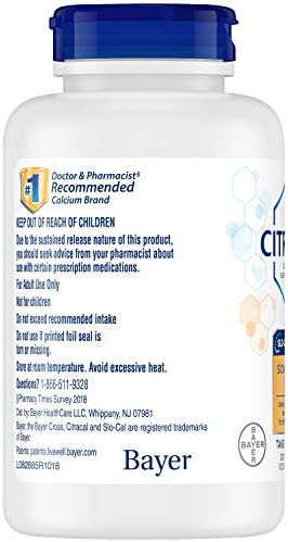 Citracal Slow Release 1200, 1200 mg Calcium Citrate and Calcium Carbonate Blend with 1000 IU Vitamin D3, Bone Health Supplement for Adults, Once Daily Caplets, 185 Count