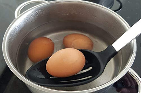 Daily Kitchen Slotted Cooking Spoon Heat Resistant Silicone and Stainless Steel Metal - Best Serving Spoon with Rubber Grip - Flexible Silicone Spoon for Non Stick Cookware – Spoons for Cooking