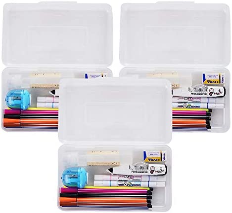 Large Capacity Pencil Box, Clear Multi Purpose Pencil Box, Durable Plastic Pencil Box, Office Supplies Storage Organizer Box, Brush Painting Pencils Storage Box(3 Pack)