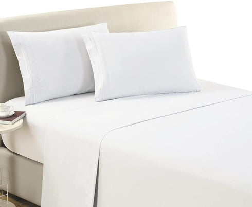 Mellanni King Flat Sheet White - Hotel Luxury 1800 Bedding Cooling Top Sheet - Softest Sheets - Wrinkle, Fade, Stain Resistant - 1 King Size Flat Sheet Only (King, White)