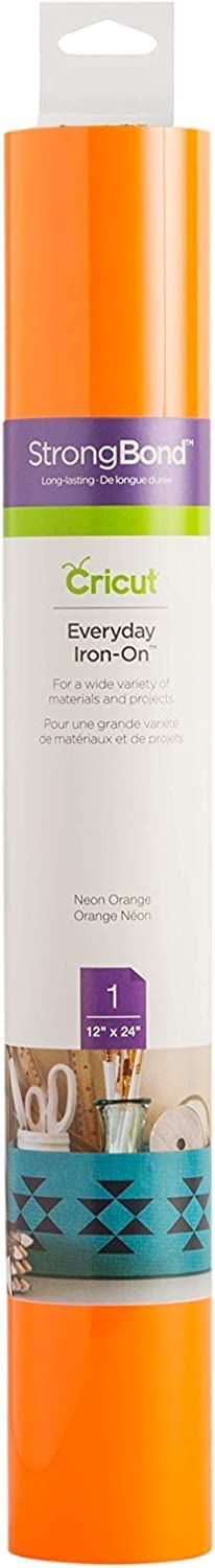 Cricut Everyday Iron On - 12” x 2ft - HTV Vinyl for T-Shirts - StrongBond Guarantee, Outlast 50+ Washes, Use with Cricut Explore Air 2/Maker, Neon Orange