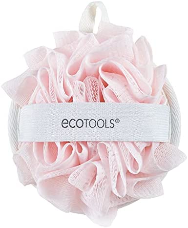 EcoTools EcoPouf Dual Cleansing Pad, Multipurpose Gentle Cleansing Body Scrubber, 2-In-1 Bath Sponge, Exfoliating for Shower & Bath, Recycled Netting, Vegan & Cruelty-Free, Pink, 4 Count