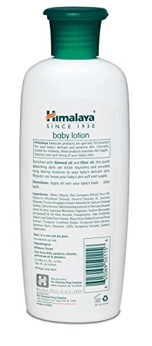 Himalaya Baby Lotion with Olive Oil and Almond Oil, Free from Parabens, Mineral Oil & Lanolin, Dermatologist Tested, 6.76 oz (200 ml)