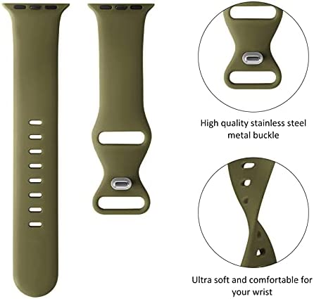 Distore Bands Compatible with Apple Watch 38mm 40mm 41mm 42mm 44mm 45mm, Soft Silicone Replacement Sport Strap Wristbands for iWatch Series 8/7/6/5/4/3/2/1 SE Women Men, Olive Green