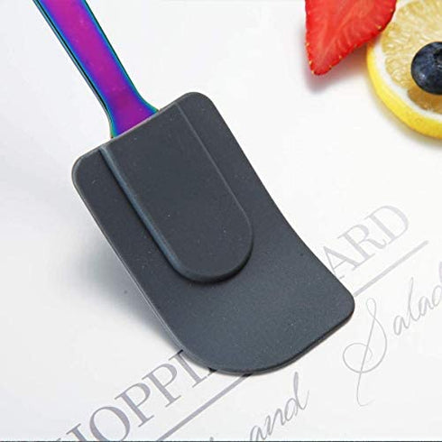 HOMQUEN Rainbow Silicone Spatulas, Stainless Steel Flexible Scrapers Baking Mixing Tool with Titanium Rainbow Plating, Rainbow Baking Tools, Heat Resistant, Dishwasher Safe