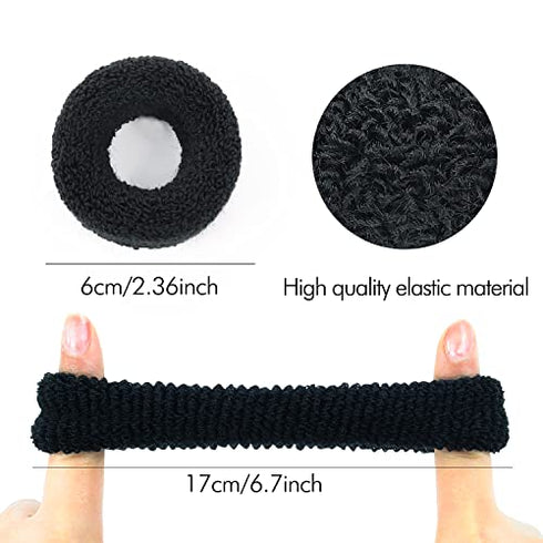 12 Pack Black Terry Cloth Towel Elastic Stretchy Wide Thick Hair Ties Scrunchies Ties Ring Loop No Crease Seamless Rubber Hair Band Ponytail Holder Hair Accessories for Women Girl