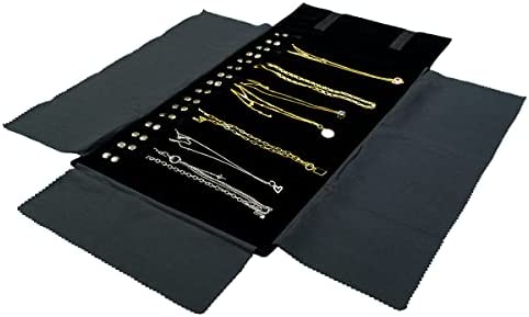 UnionPlus Velet Travel Jewelry Case Roll Bag Organizer for Necklace Bracelet Earrings Ring, Black - Necklace Only