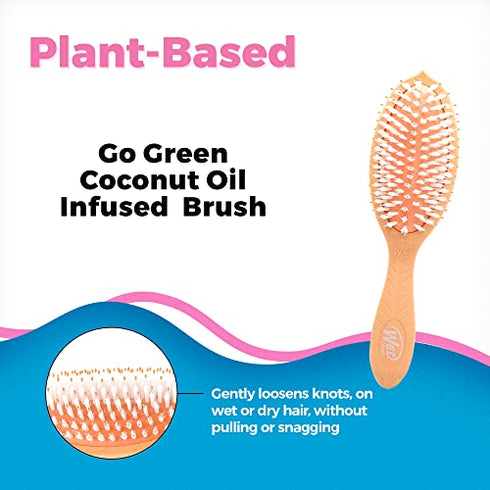 Wet Brush Go Green Coconut Oil Infused Detangling Hair Brush - Pain-Free Ultra-Soft Detangler Bristles Glide Through Tangles with Ease - Protects Against Split Ends - 100% Plant-Based Plastic