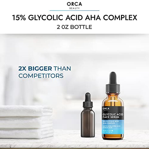 Glycolic Acid Face Serum 2oz - 15% Glycolic Acid Serum AHA Complex with Hyaluronic Acid Serum for Face - Anti Aging Serum with Lactic Acid - Skin Brightening Serum Face Serum for Glowing Skin