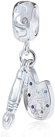 Paint Pallet and Brush Charm 925 Sterling Silver Beads Compatible for Most European Snake Chain Bracelets