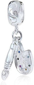 Paint Pallet and Brush Charm 925 Sterling Silver Beads Compatible for Most European Snake Chain Bracelets