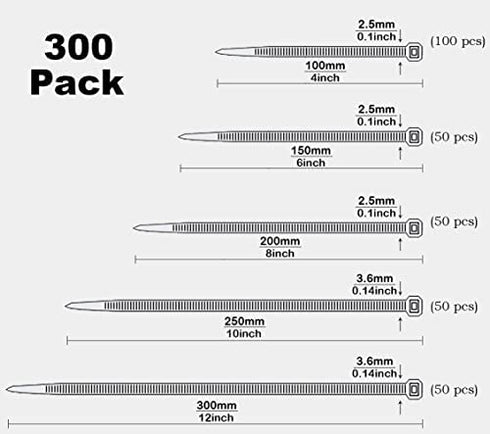 Oksdown 300pcs White Zip Ties Assorted Sizes 4/6/8/10/12 Inch Clear Plastic cable ties from Small to Large Heavy Duty Nylon tie Wraps Multi-Purpose Variety Wire Ties