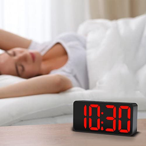 DreamSky Compact Digital Alarm Clock with USB Port for Charging, 0-100% Brightness Dimmer, Red Bold Digit Display, 12/24Hr, Snooze, Adjustable Alarm Volume, Small Desk Bedroom Bedside Clocks.